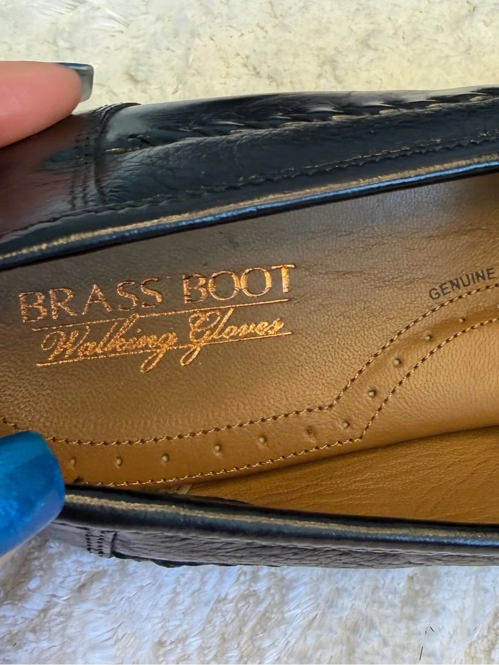 Brass Boot Loafers Black Leather Tassel Moc Round Toe Shoes Size 11.5